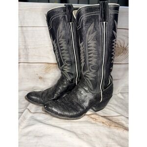 Vintage M.L. Leddy Black Full Quill Ostrich Cowboy Boots Mens 9 9.5 D USA